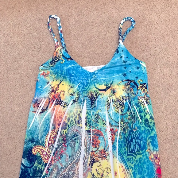 Cristina Love Summer Maxi Dress Women Medium Blue Yellow Touch of Bling Sundress - Picture 8 of 11